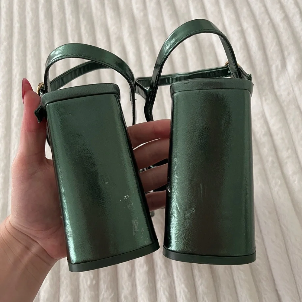 Zara Emerald Green Ankle Strap Platform Sandals - Picture 10 of 11